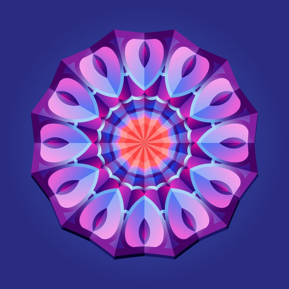 This is a violet geometric polygonal mandala with a floral pattern vector