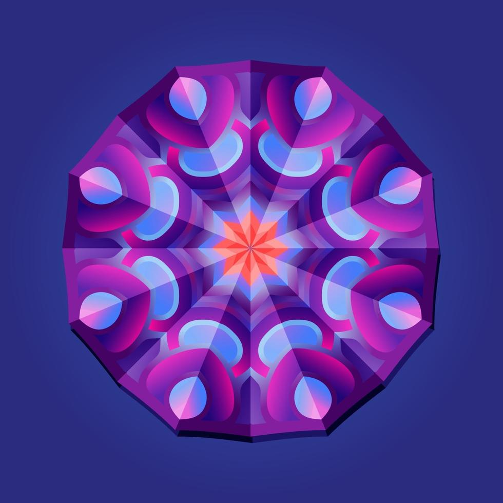 This is a violet geometric polygonal mandala with a floral pattern vector