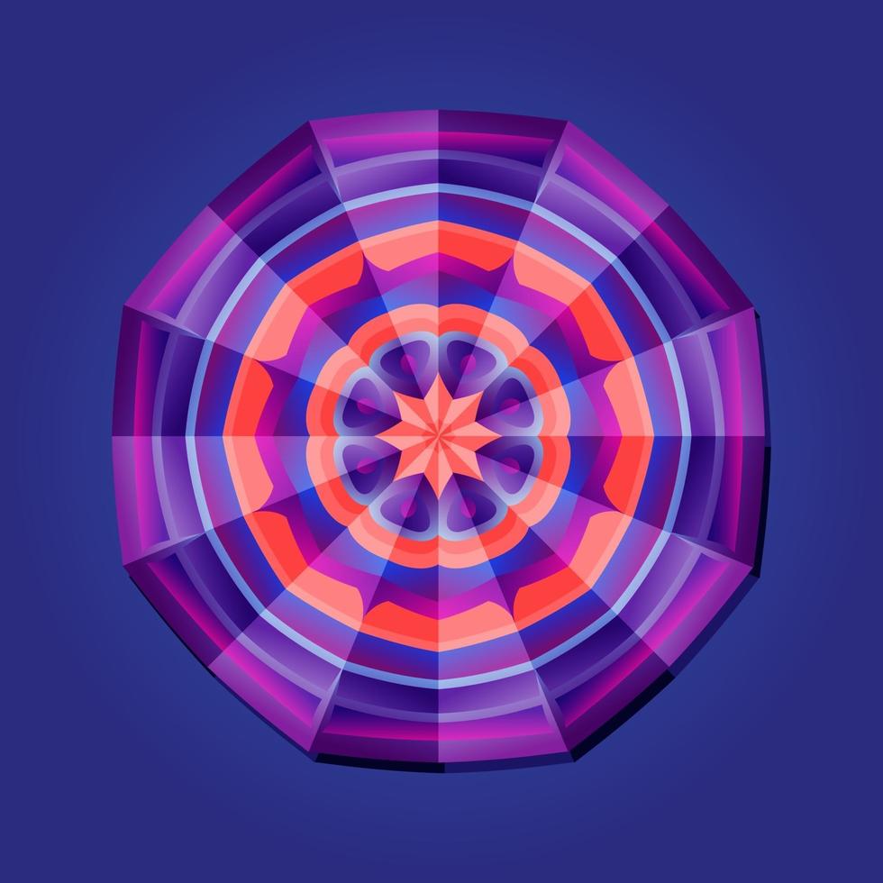 This is a violet geometric polygonal mandala with a crystal pattern vector