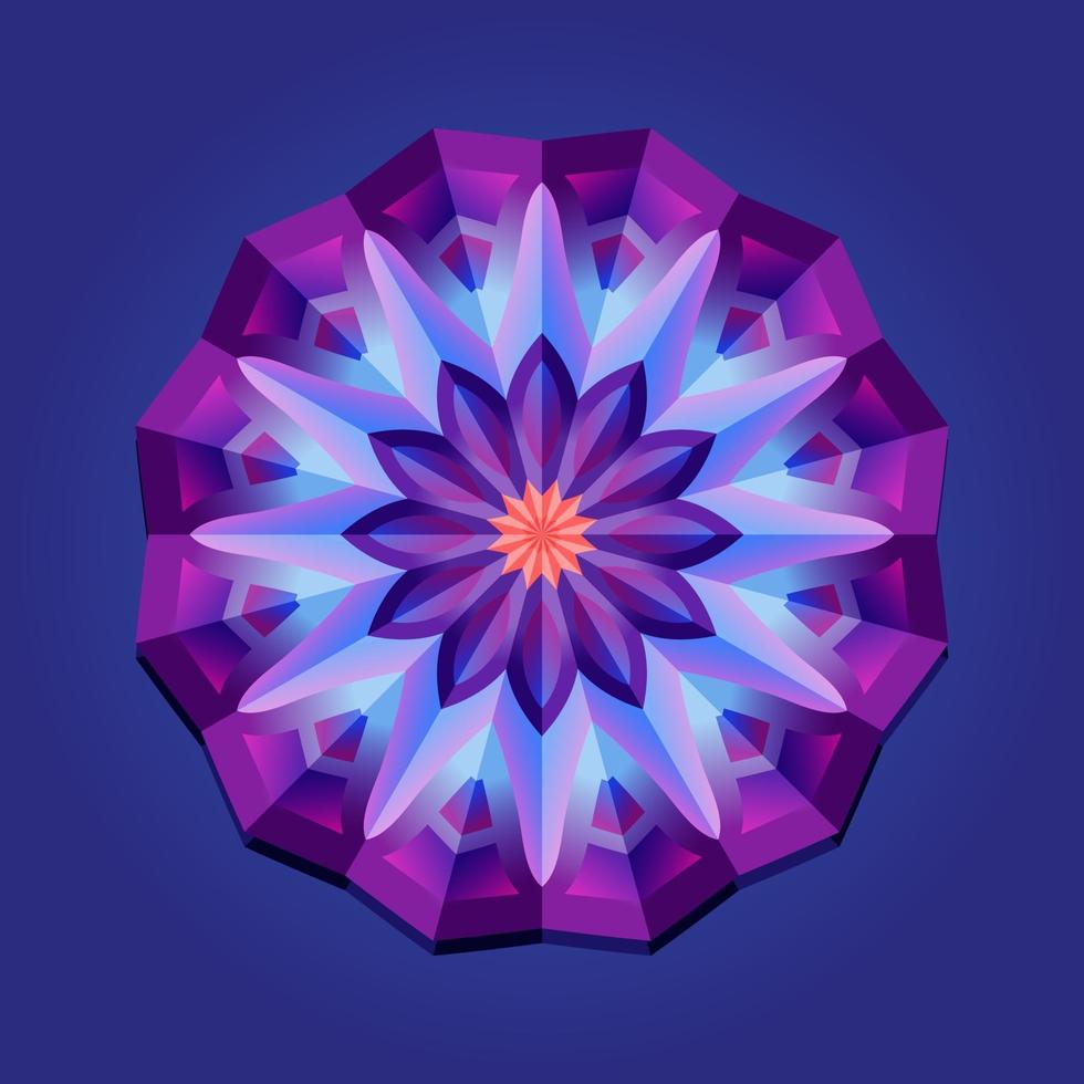 este es un mandala poligonal geométrico violeta con un patrón floral y pétalos vector