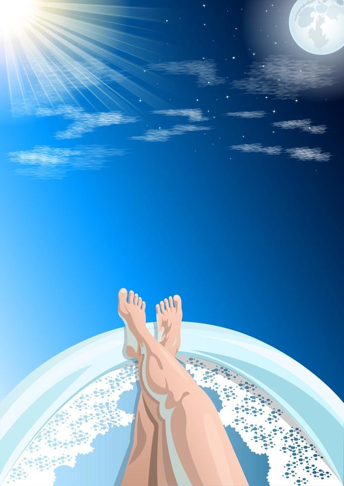 womens feets in the bath cartoon vector