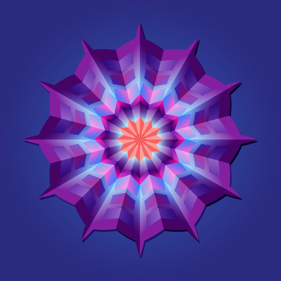 This is a violet geometric polygonal mandala with an oriental fan pattern vector