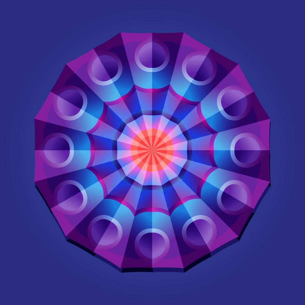 este es un mandala poligonal geométrico violeta con una ilusión de patrón de volumen vector