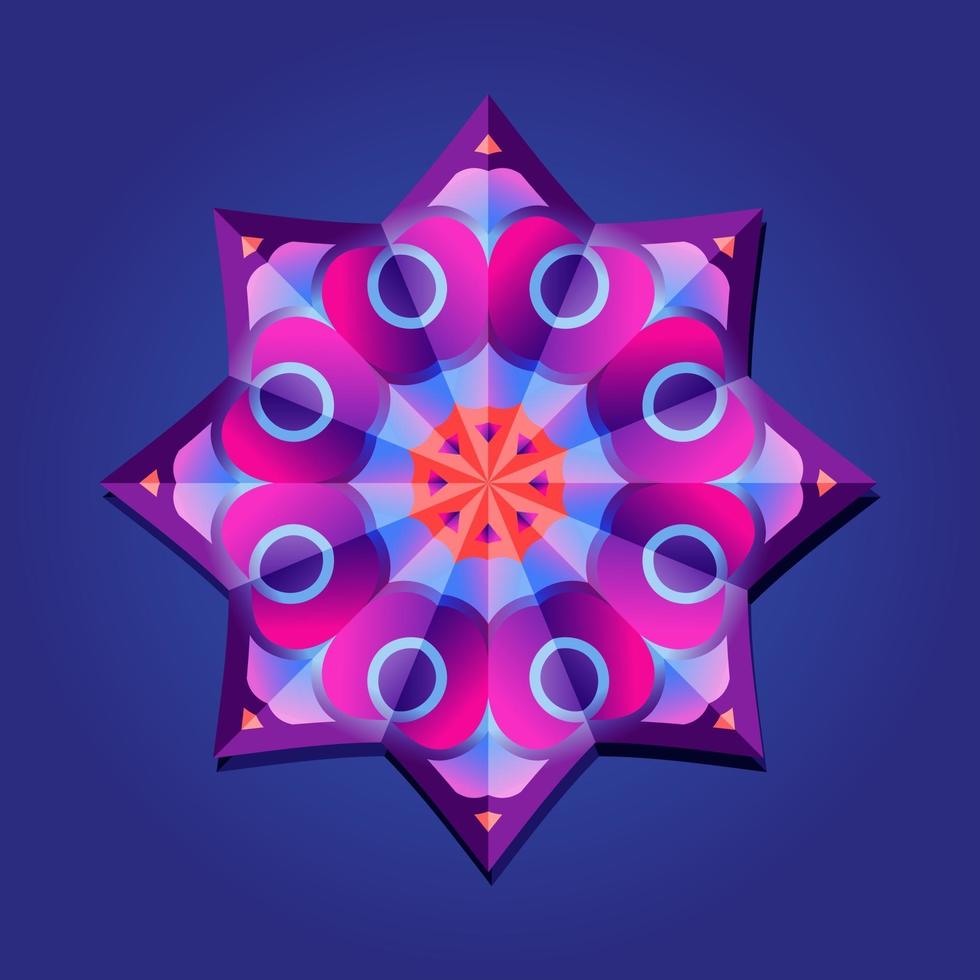 esto es violeta, un mandala poligonal geométrico en forma de estrella con un patrón floral vector