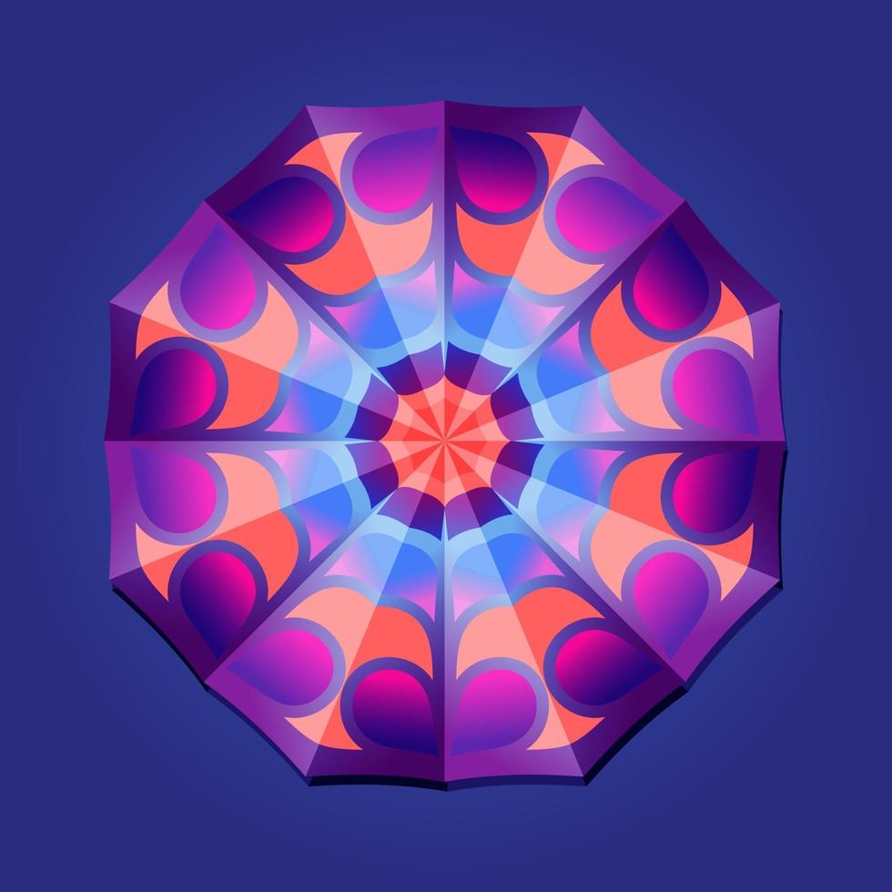 este es un mandala poligonal geométrico violeta con un centro brillante vector