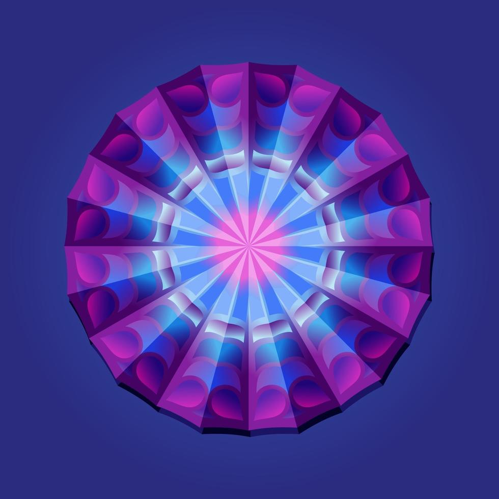 este es un mandala poligonal geométrico violeta con una ilusión de patrón de volumen vector