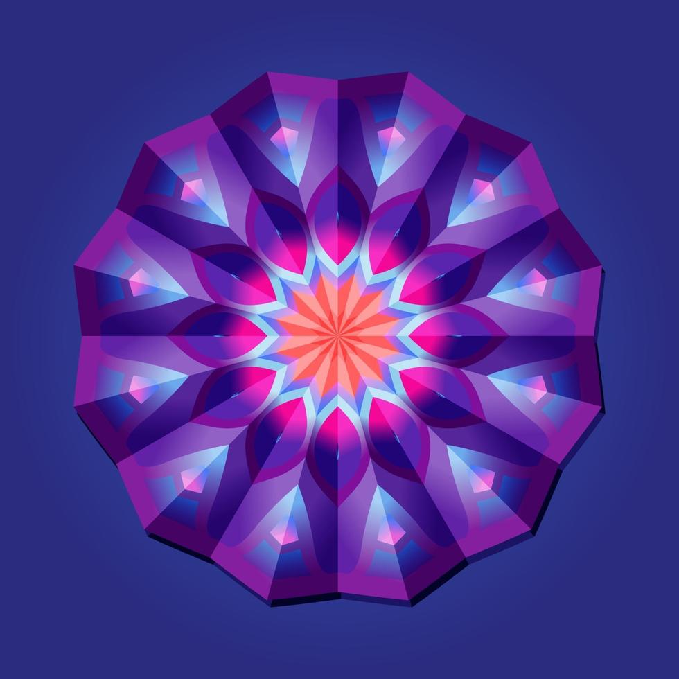 This is a violet geometric polygonal mandala with an oriental fan pattern vector