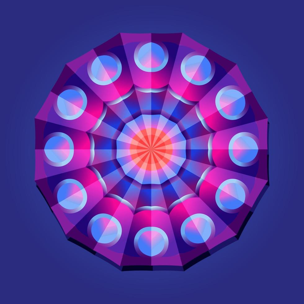 This is a violet geometric polygonal mandala with an oriental fan pattern vector