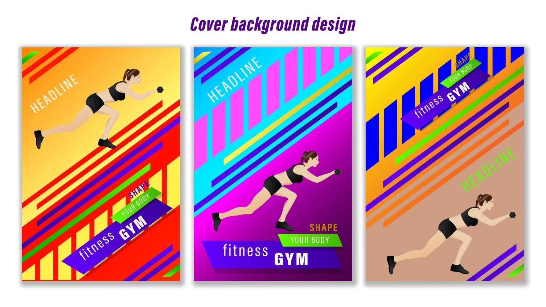 Set Cover Woman Fitness Gym geometric shapes background vector