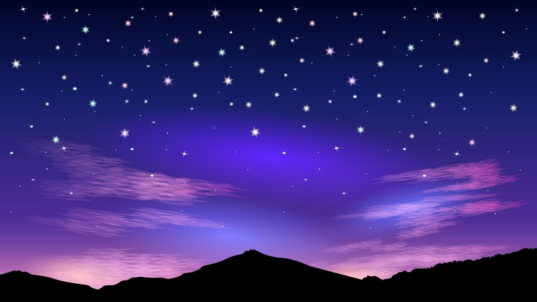 Night starry sky and pink clouds sunrise vector