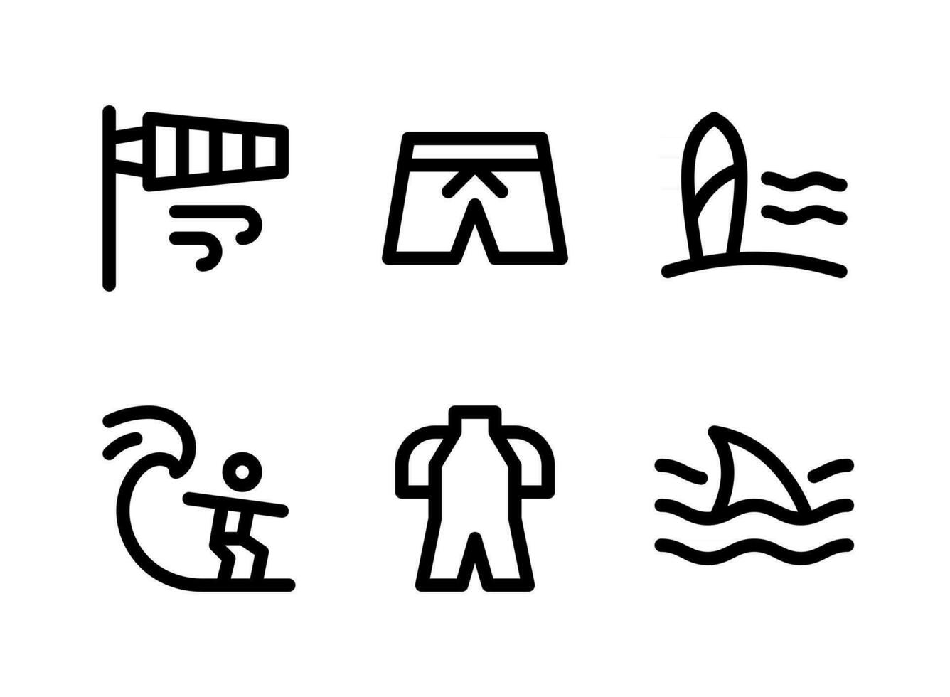 Simple Set of Surf Related Vector Line Icons