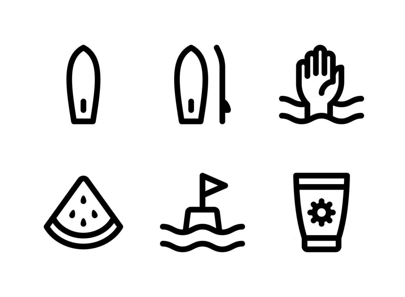 conjunto simple de iconos de líneas vectoriales relacionadas con el surf vector