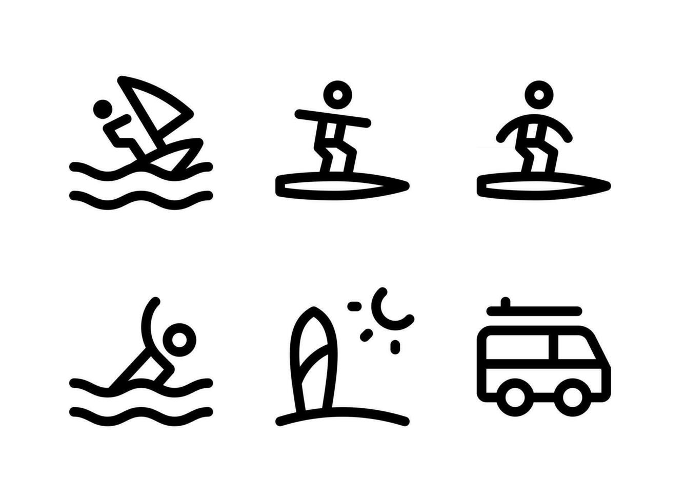 Simple Set of Surf Related Vector Line Icons