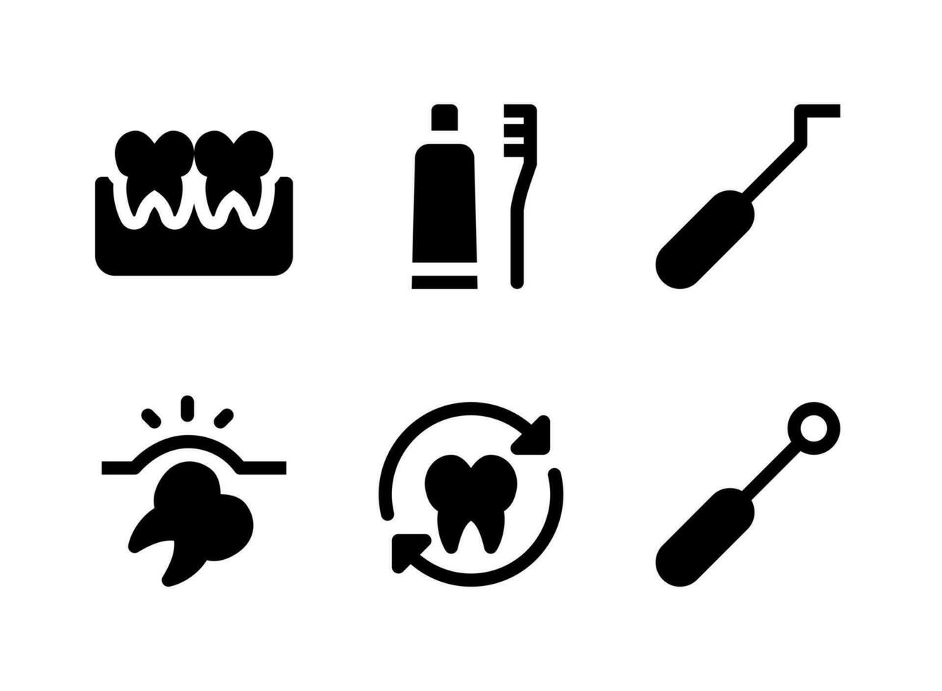 simple conjunto de iconos sólidos vectoriales relacionados con la odontología vector