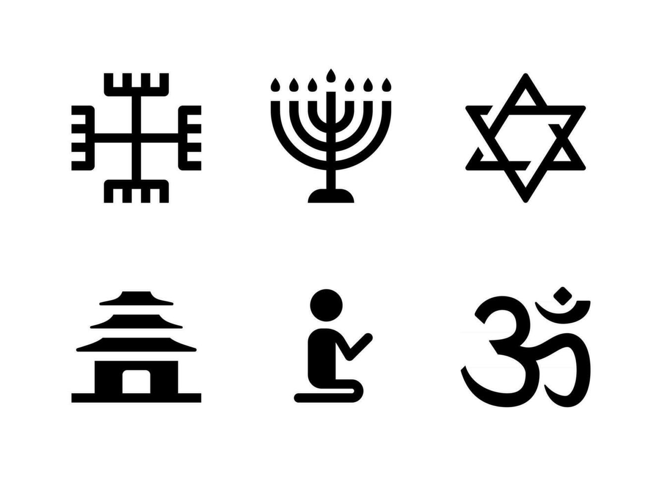 Conjunto simple de iconos de líneas vectoriales relacionadas con la religión vector