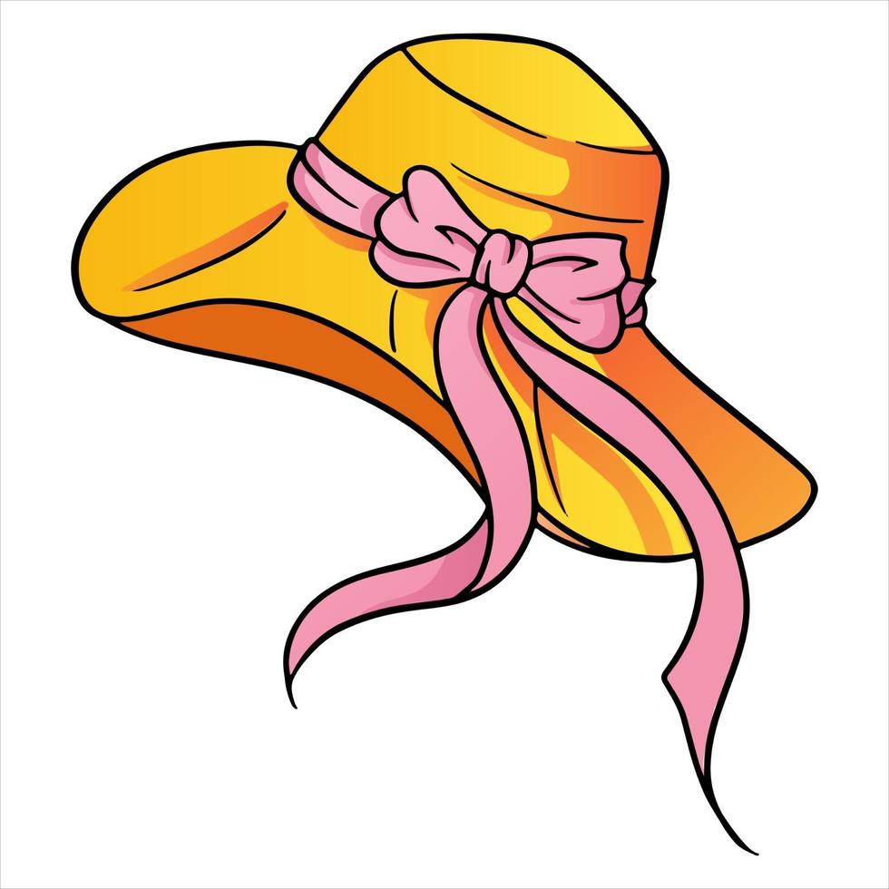 Summer hat with pink bow in cartoon style vector