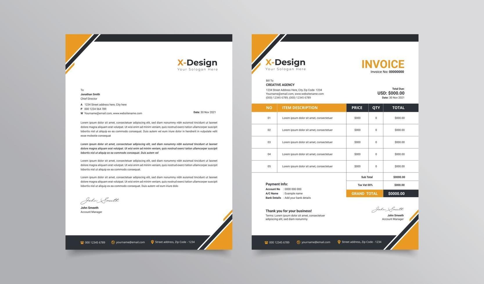 Creative business letterhead and invoice template vector