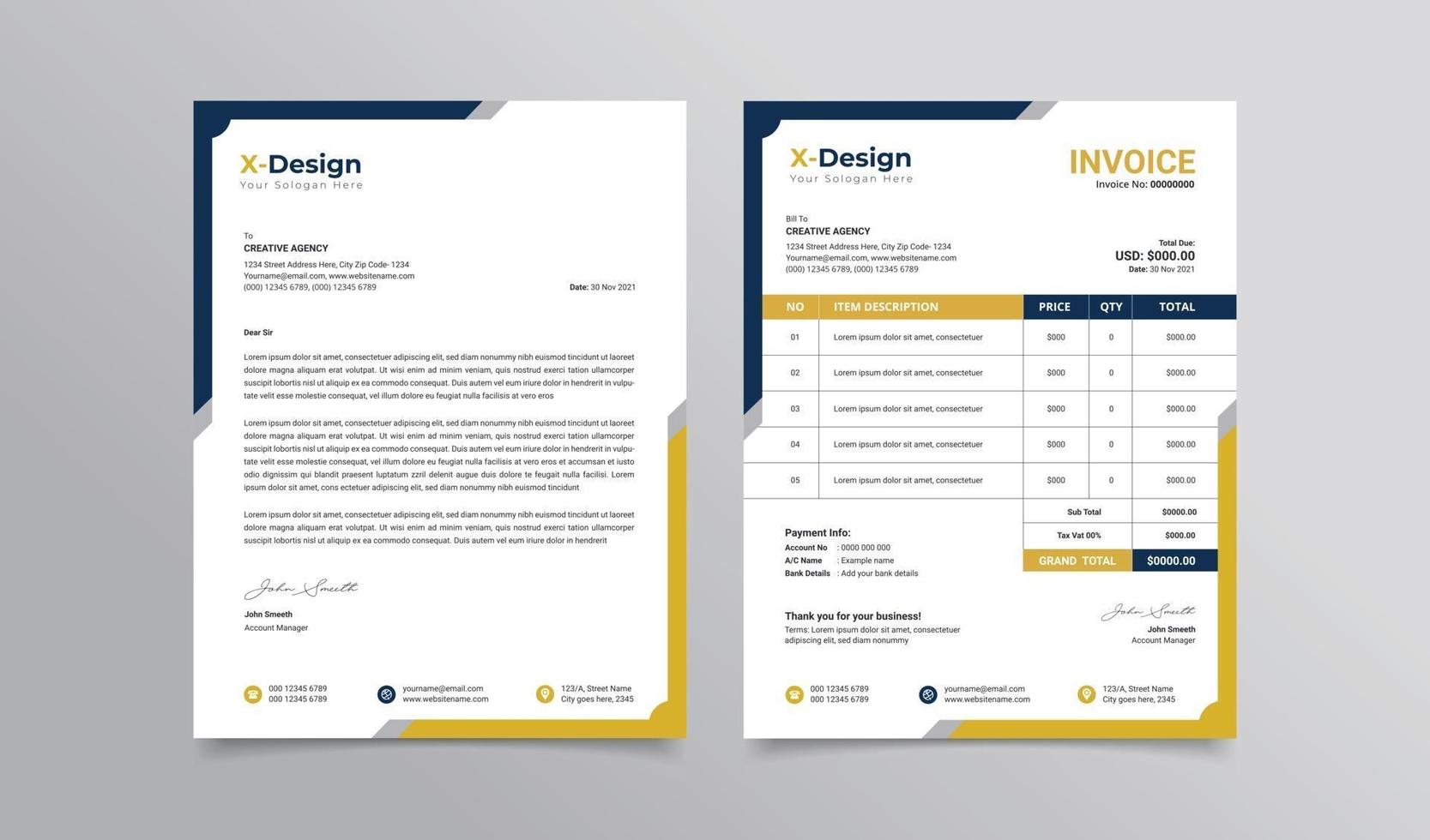 Modern business stationery collection letterhead and invoice template design vector