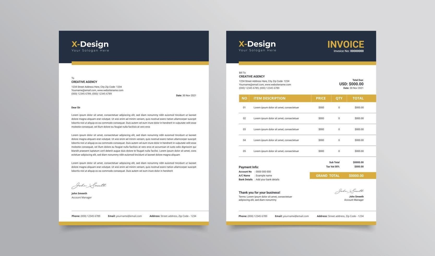 Modern business stationery collection letterhead and invoice template design vector