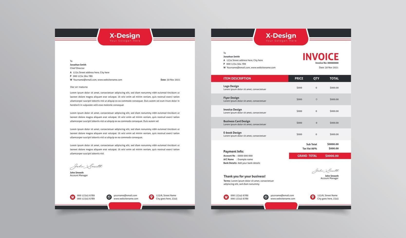 Corporate business letterhead and invoice template vector