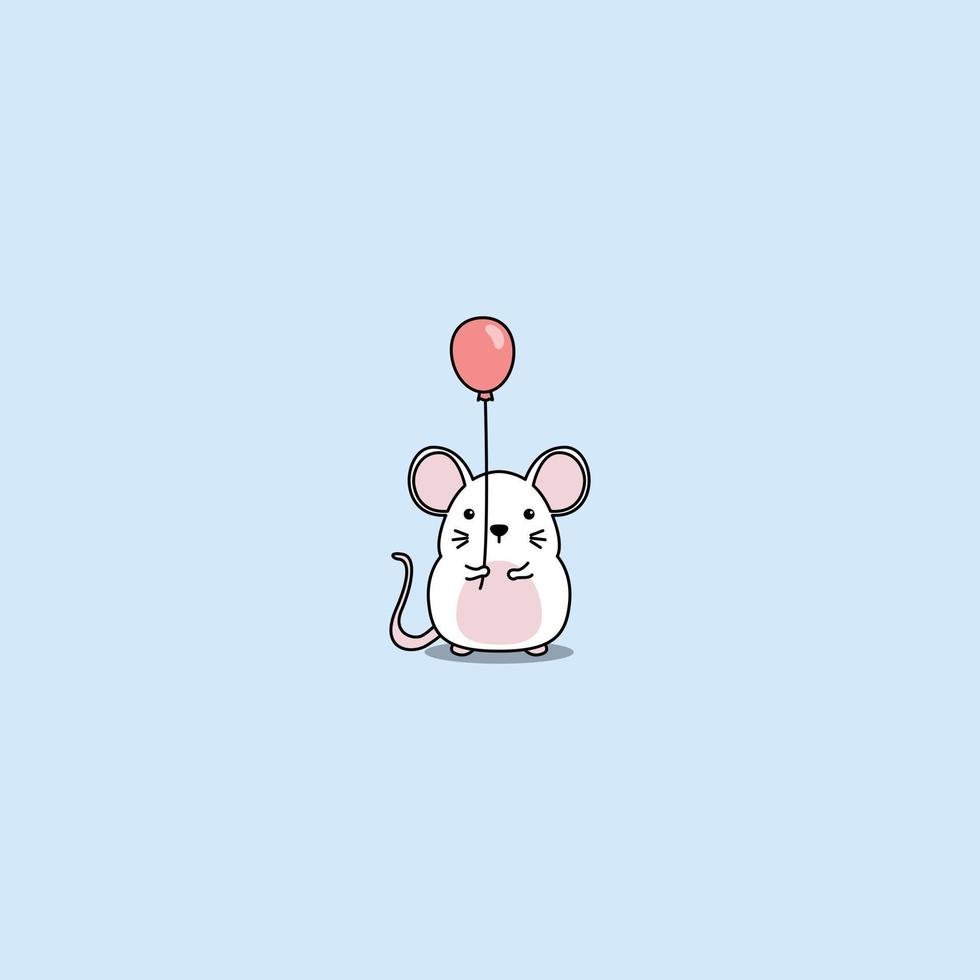 Cute mouse holding balloon cartoon vector