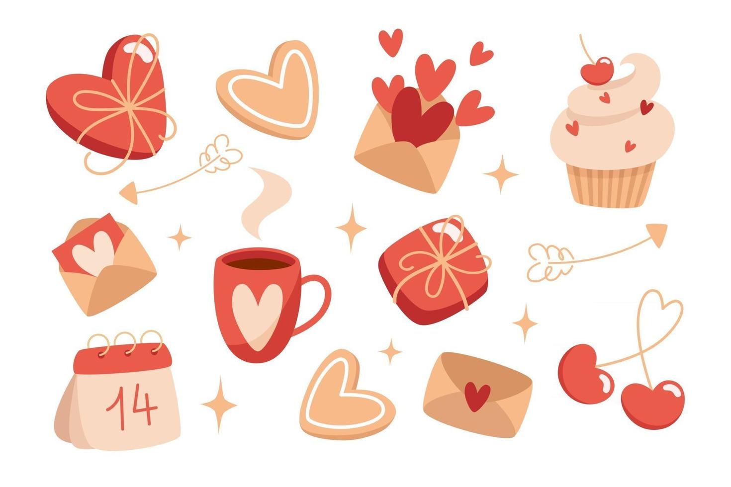 Valentines day set of elements in flat style vector