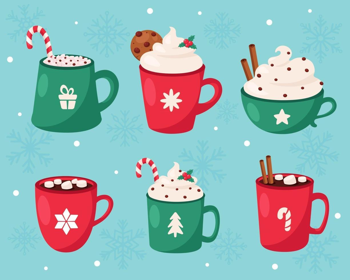 Merry Christmas. Christmas hot drinks collection. Vector illustration.