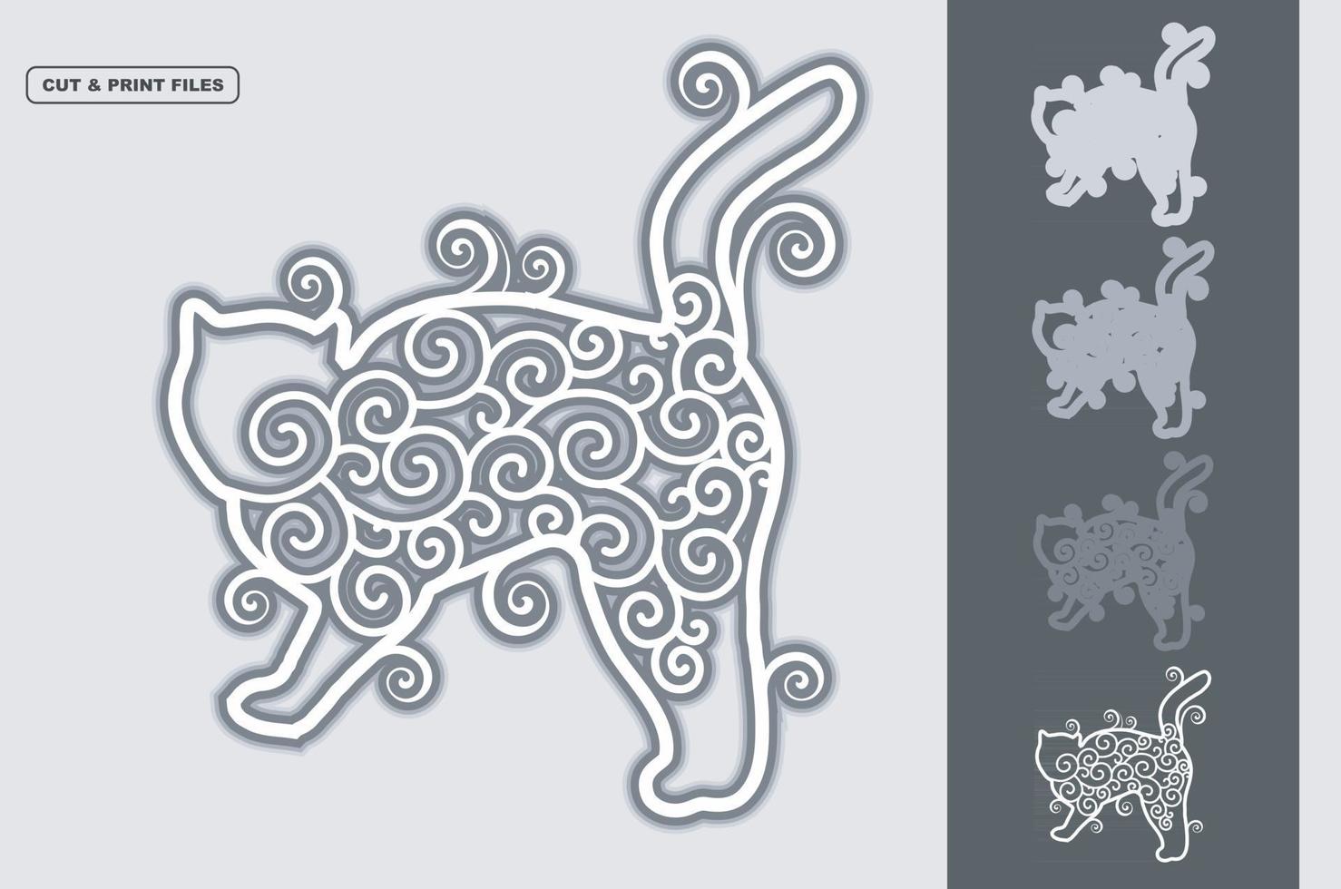 Cat Mandala Layered 3D Vector