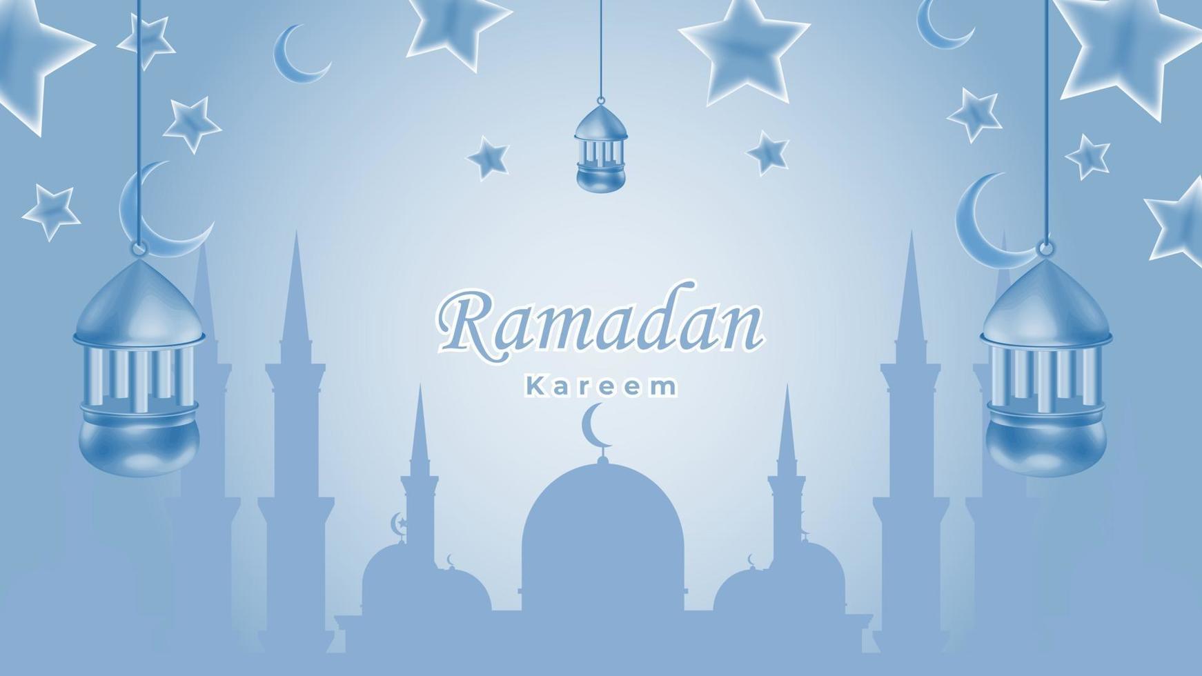 Fondo de ramadan kareem con estrella de mezquita y linterna en color azul vector