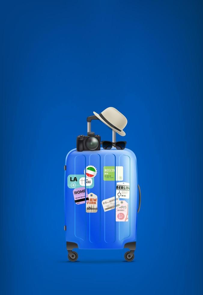 Travel bag with paper stickers vector