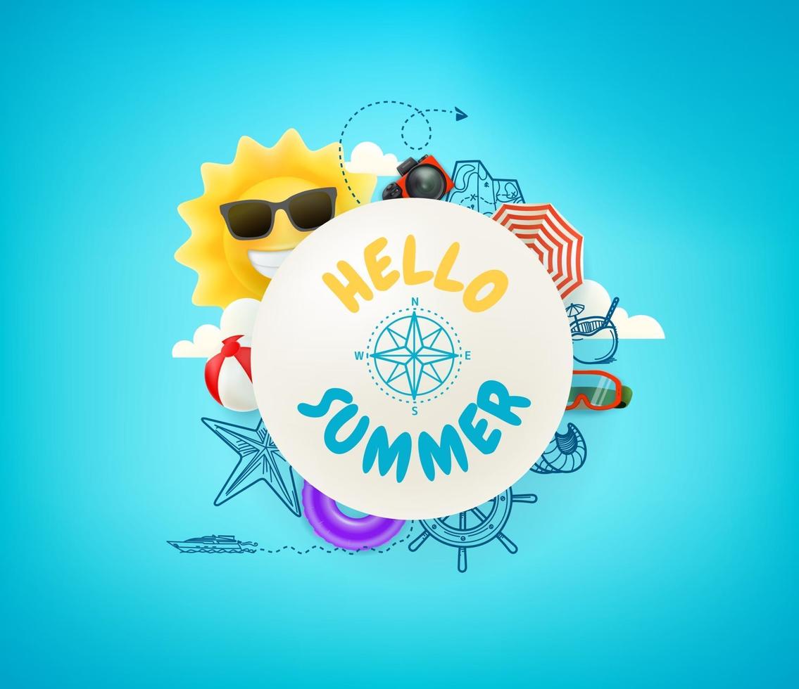 Hello summer vector banner with frame