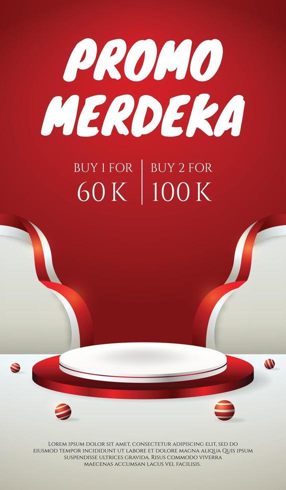 social media story banner with podium display 3d for Indonesia independence day 17th August vector
