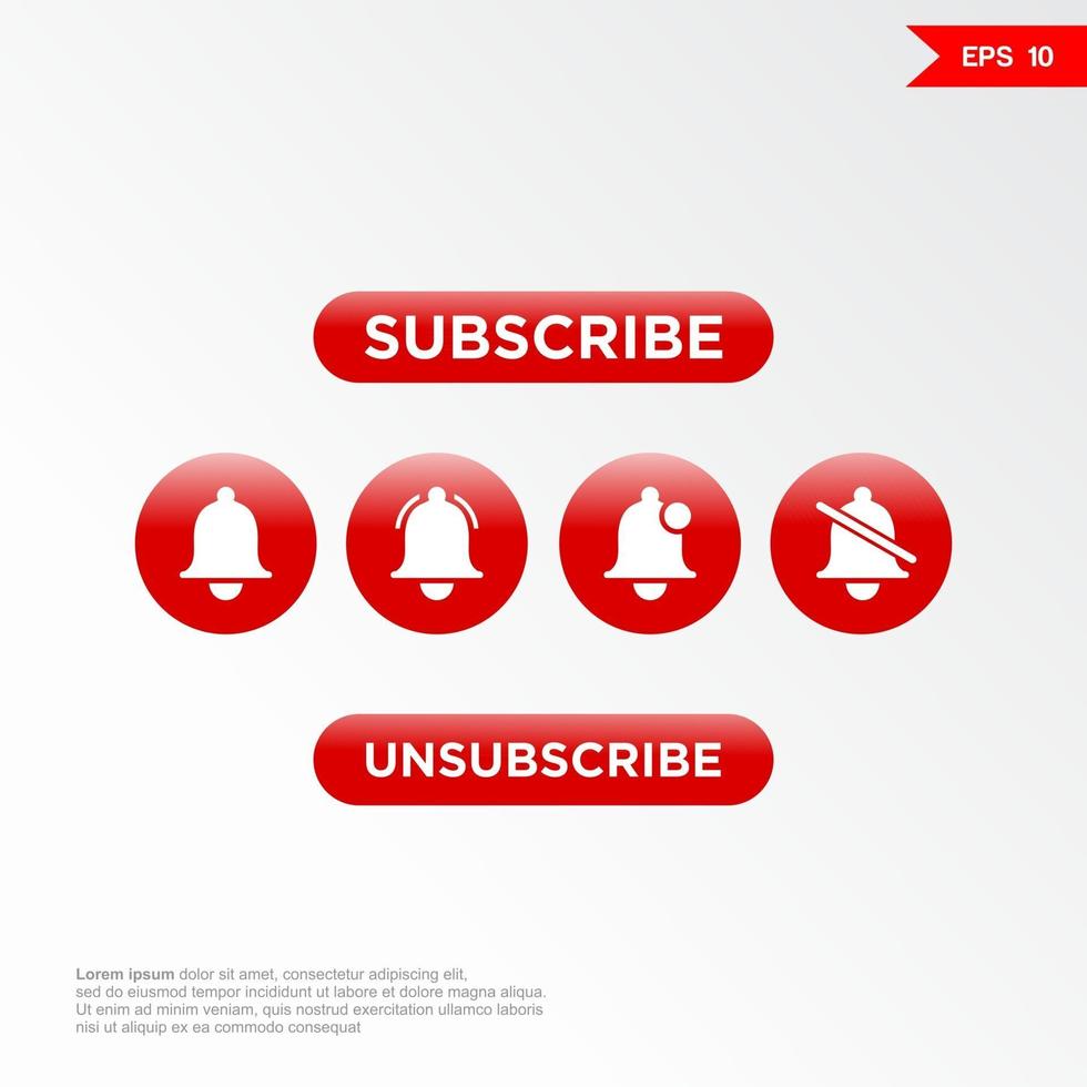 Subscribe Button Template with the notification bell icon and Unsubscribe button vector