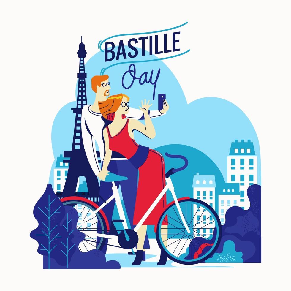 Ilustración feliz día de la bastilla el concepto del día nacional francés para la tarjeta de felicitación vector