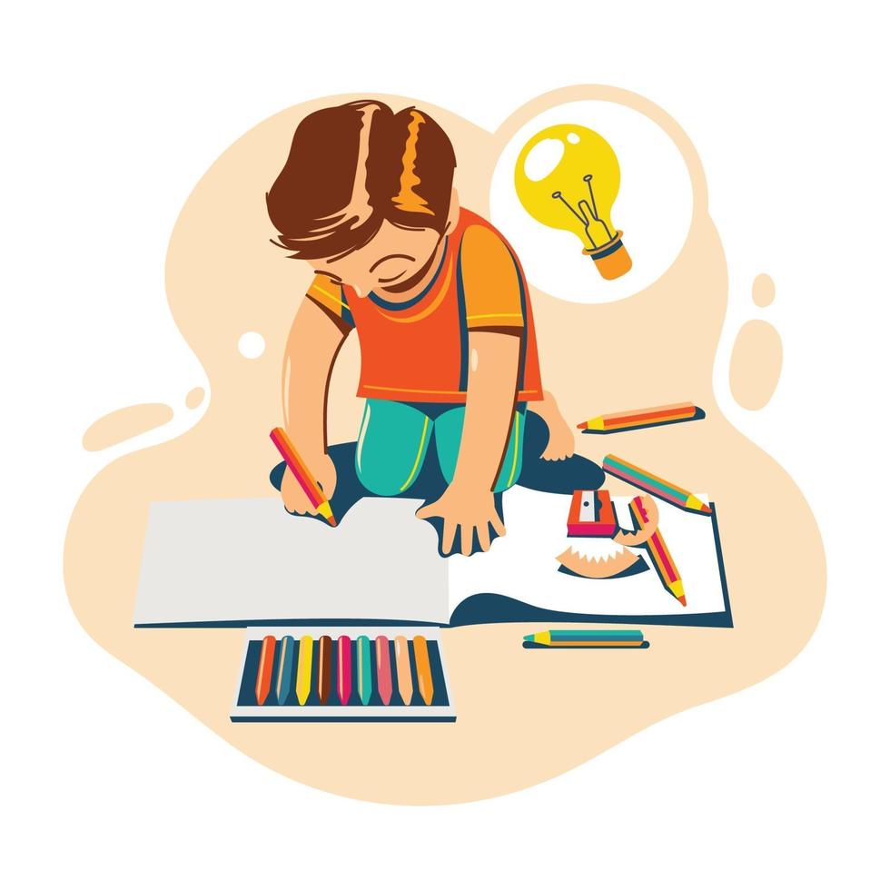 Dibujo infantil con lápices de colores concepto para el regreso a la escuela vector