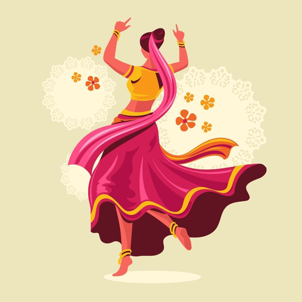 diseño vectorial de mujer tocando la danza garba para la noche dussehra dandiya durante navratri vector