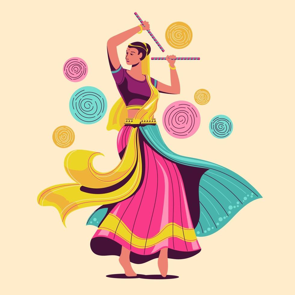 diseño vectorial de mujer tocando la danza garba para la noche dussehra dandiya durante navratri vector