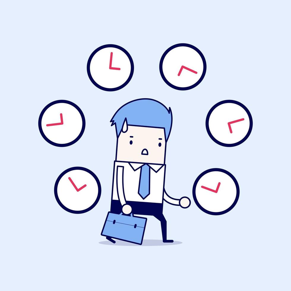 hombre de negocios con muchos relojes personaje de dibujos animados vector de estilo de línea fina