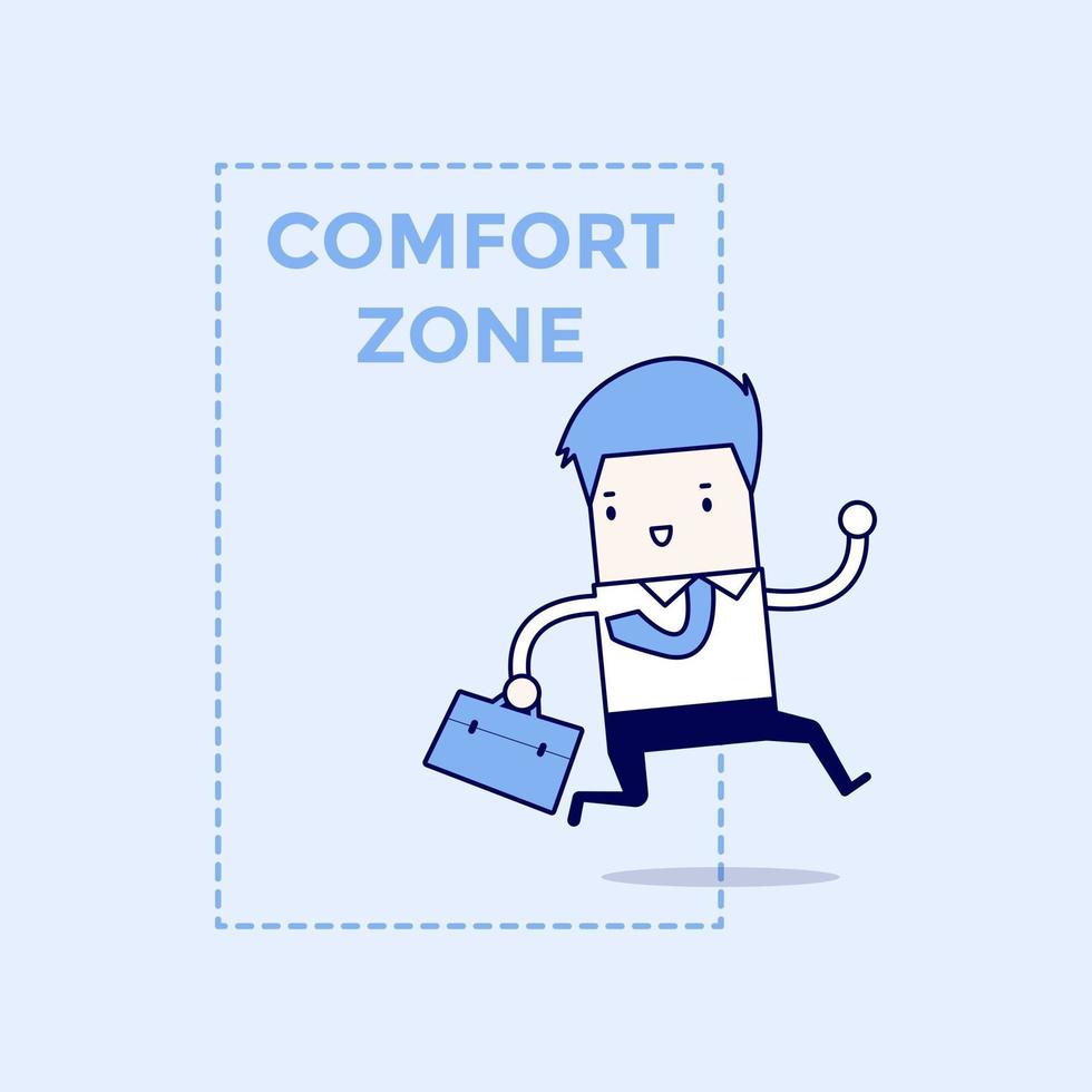 Businessman jumping out of the comfort zone to success Cartoon character thin line style vector