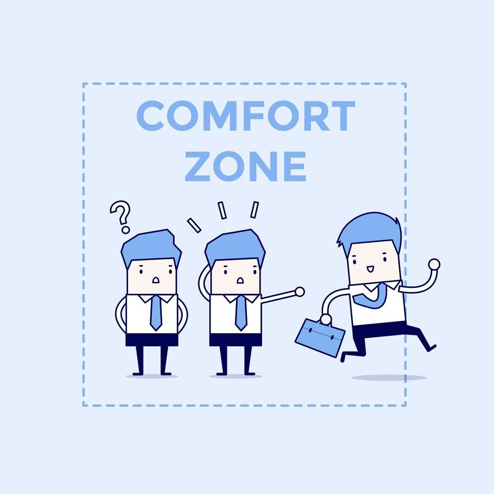 Businessman exit from comfort zone Cartoon character thin line style vector