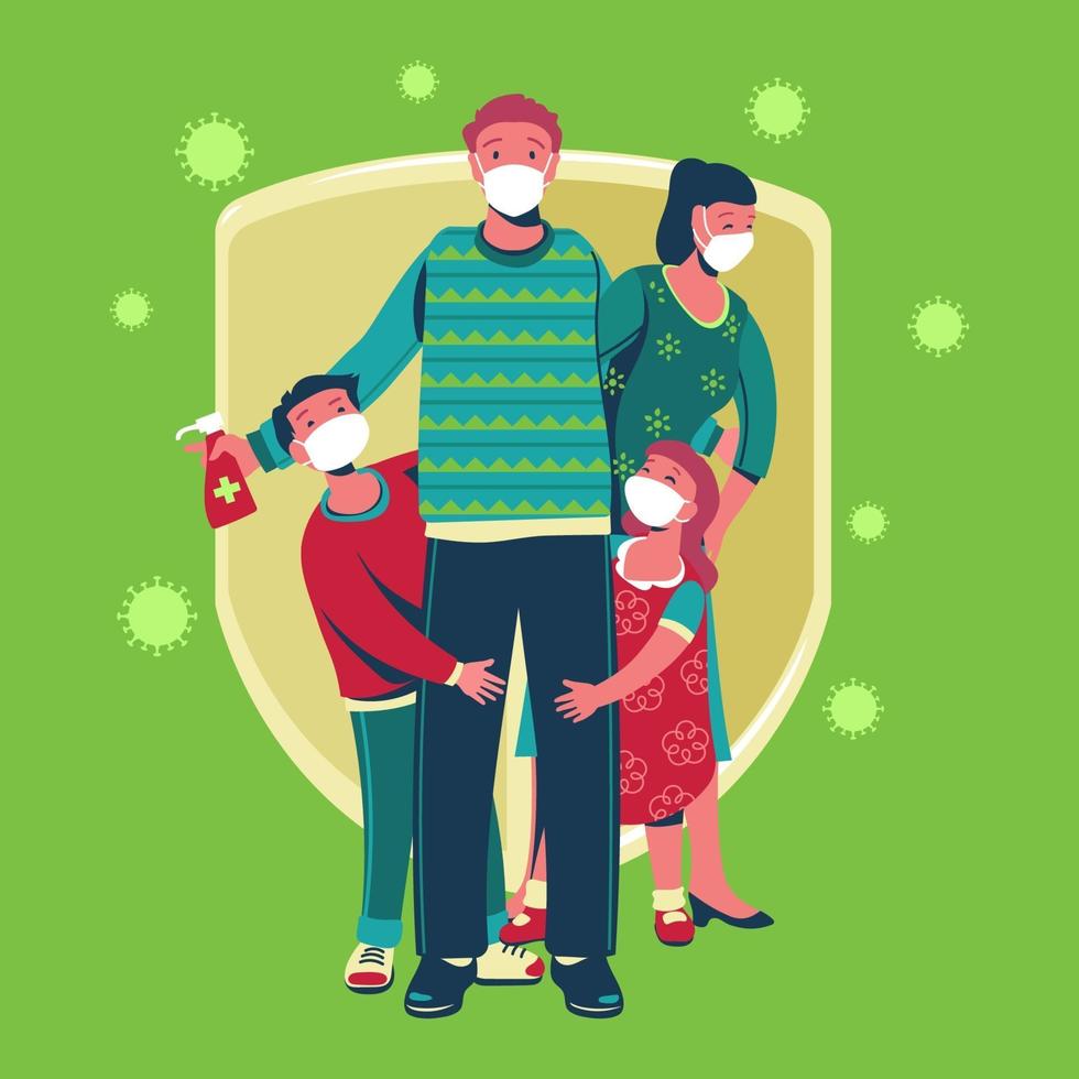 Family Wearing Protective Medical Mask for Preventing Coronavirus Covid19 vector