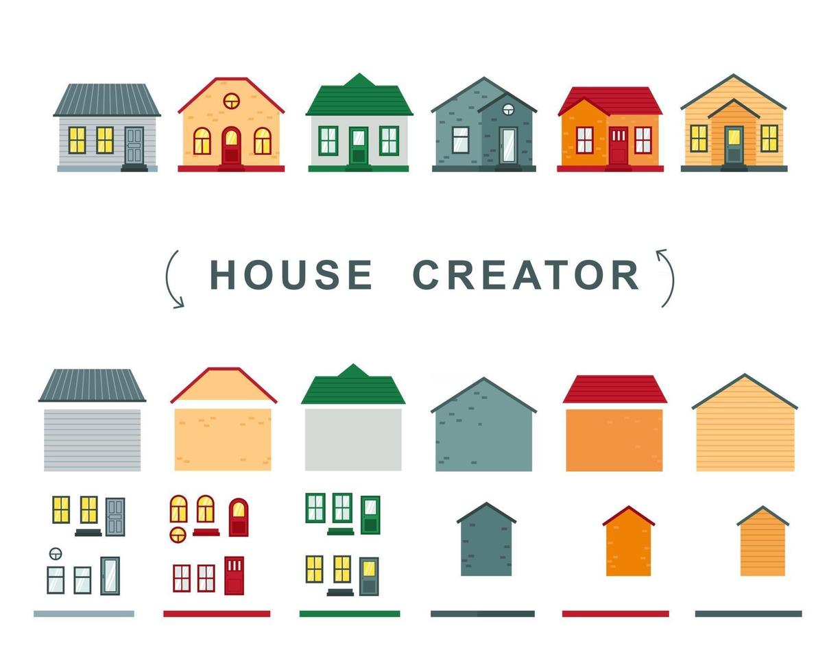 House creator vector collection of elements roof windows and walls