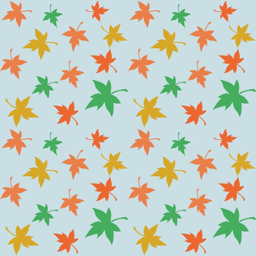 Seamless repeating pattern of multicolored maple leaves on a blue background vector