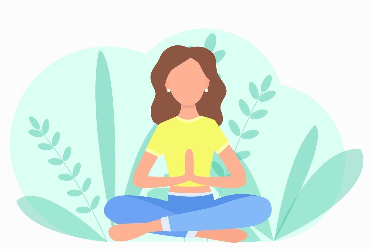 The girl in nature sits in the lotus position Vector