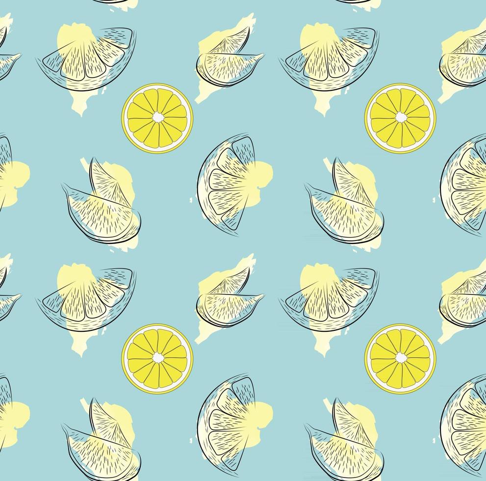 Ilustración vectorial de limones en un patrón de fondo azul vector