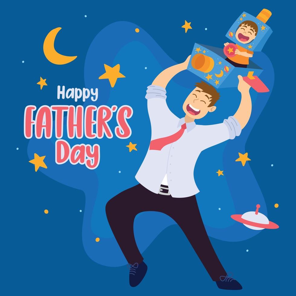 Happy dad playing astronaut with his son for Father's day vector