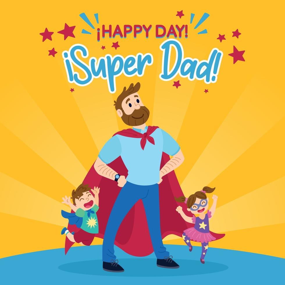 Super dad with son and daughter ffor Father's day vector