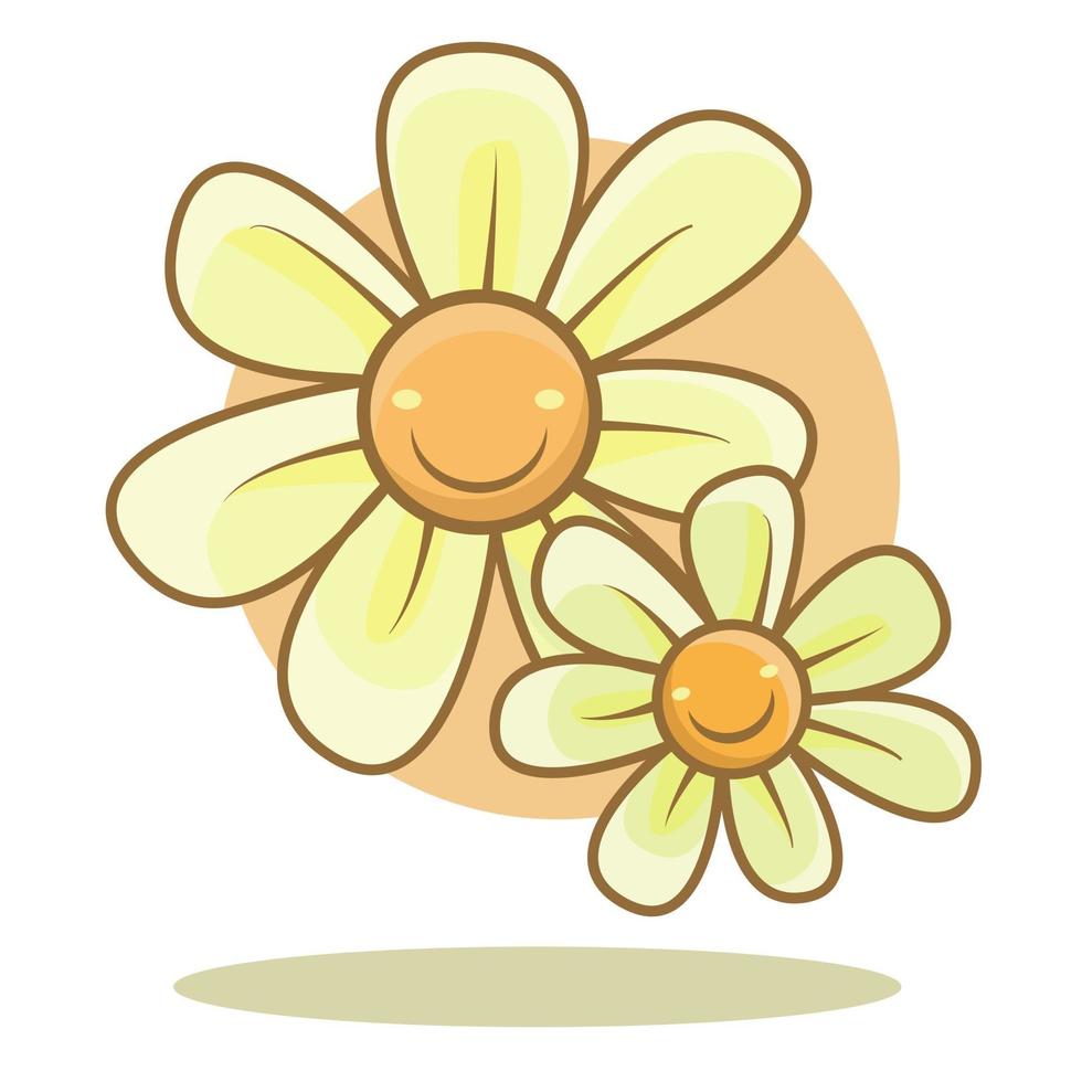 a pair of pastel colored flowers smiling illustration vector