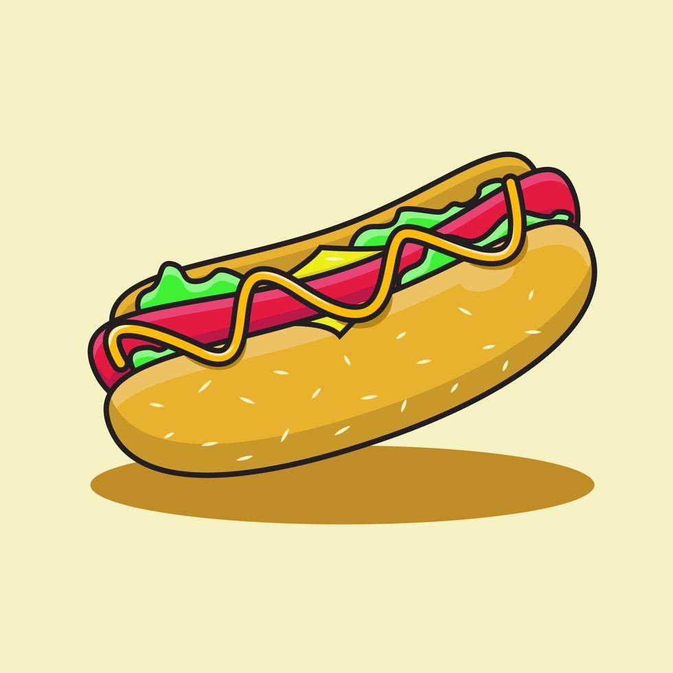 hotdog with cheese and mayonnaise sauce illustration vector