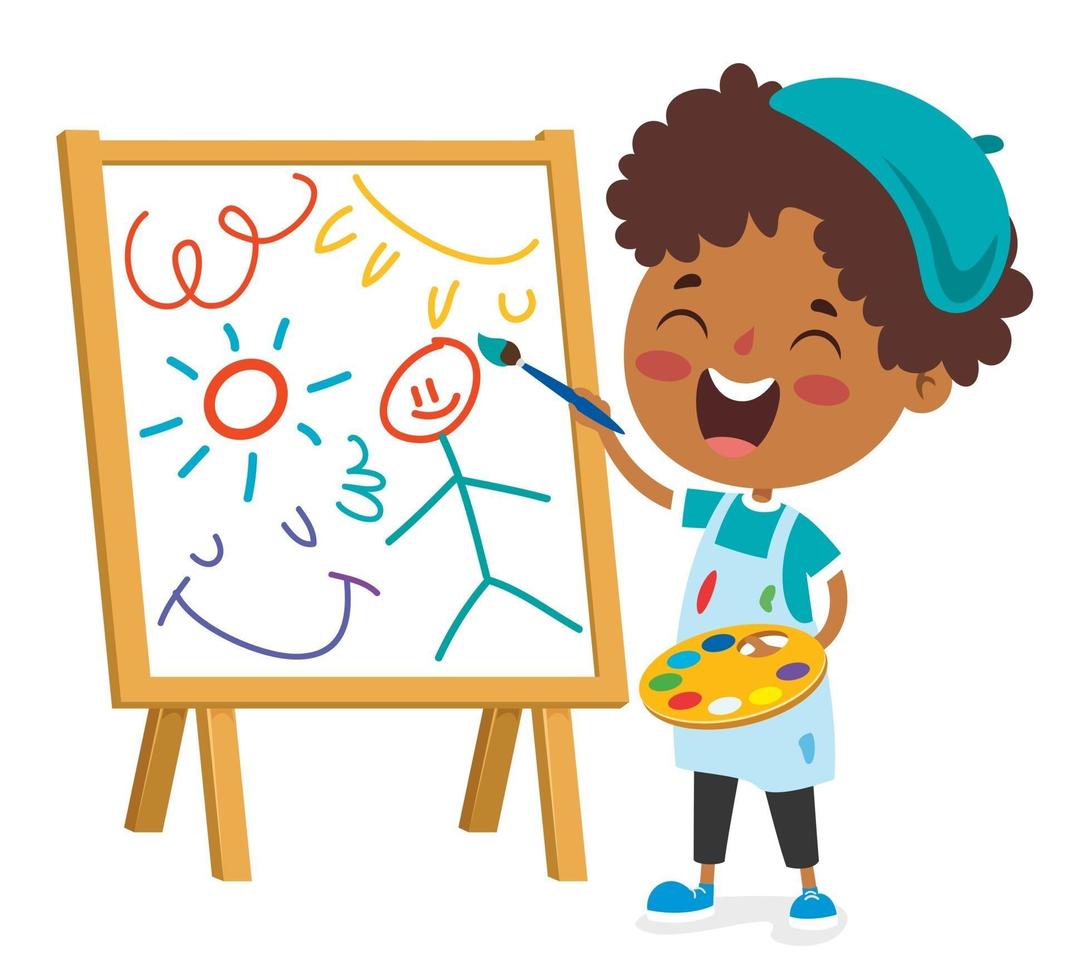 Happy Kid Painting On Canvas vector
